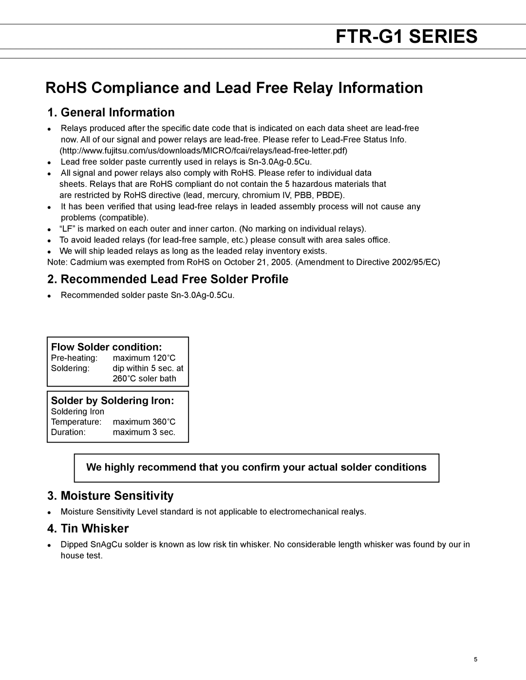 Fujitsu FTR-G1 manual Flow Solder condition, Solder by Soldering Iron 