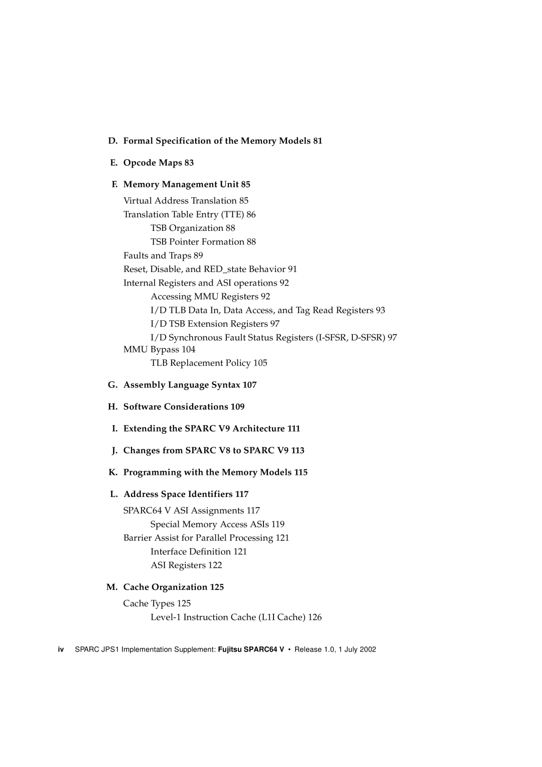 Fujitsu Fujitsu SPARC64 V manual Cache Organization 125 Cache Types, Level-1 Instruction Cache L1I Cache 