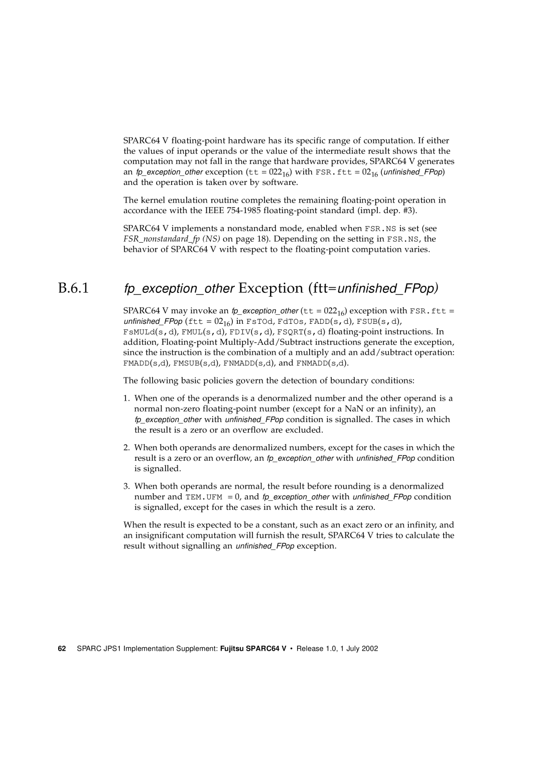 Fujitsu Fujitsu SPARC64 V manual Fpexceptionother Exception ftt=unfinishedFPop 