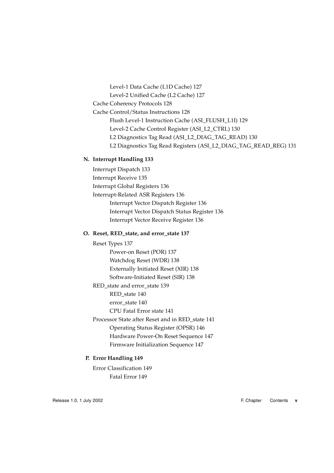 Fujitsu Fujitsu SPARC64 V manual Reset, REDstate, and errorstate 137 Reset Types, Error Handling 149 Error Classification 