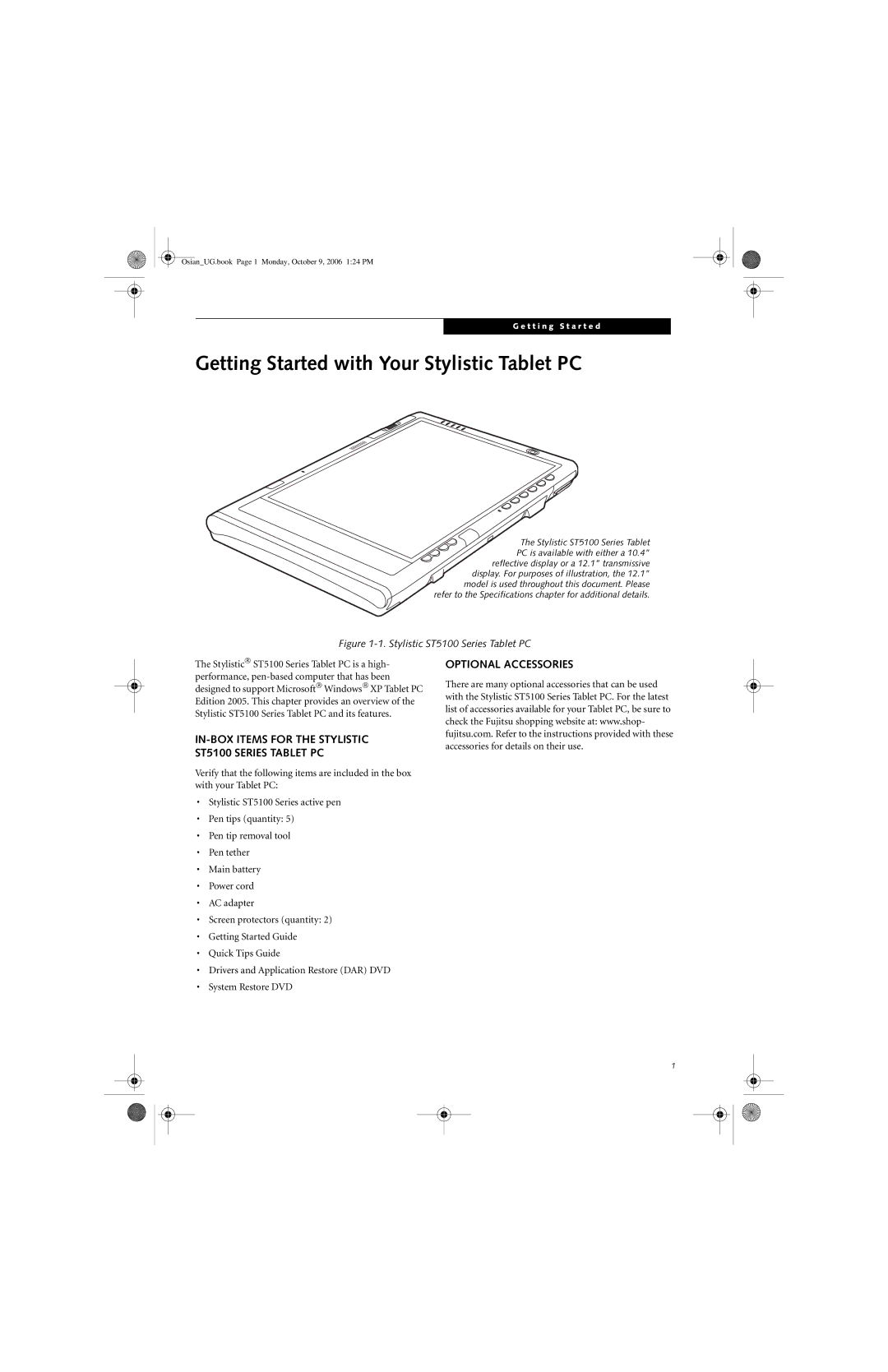 Fujitsu GBR-222200-002 manual Getting Started with Your Stylistic Tablet PC, Optional Accessories 