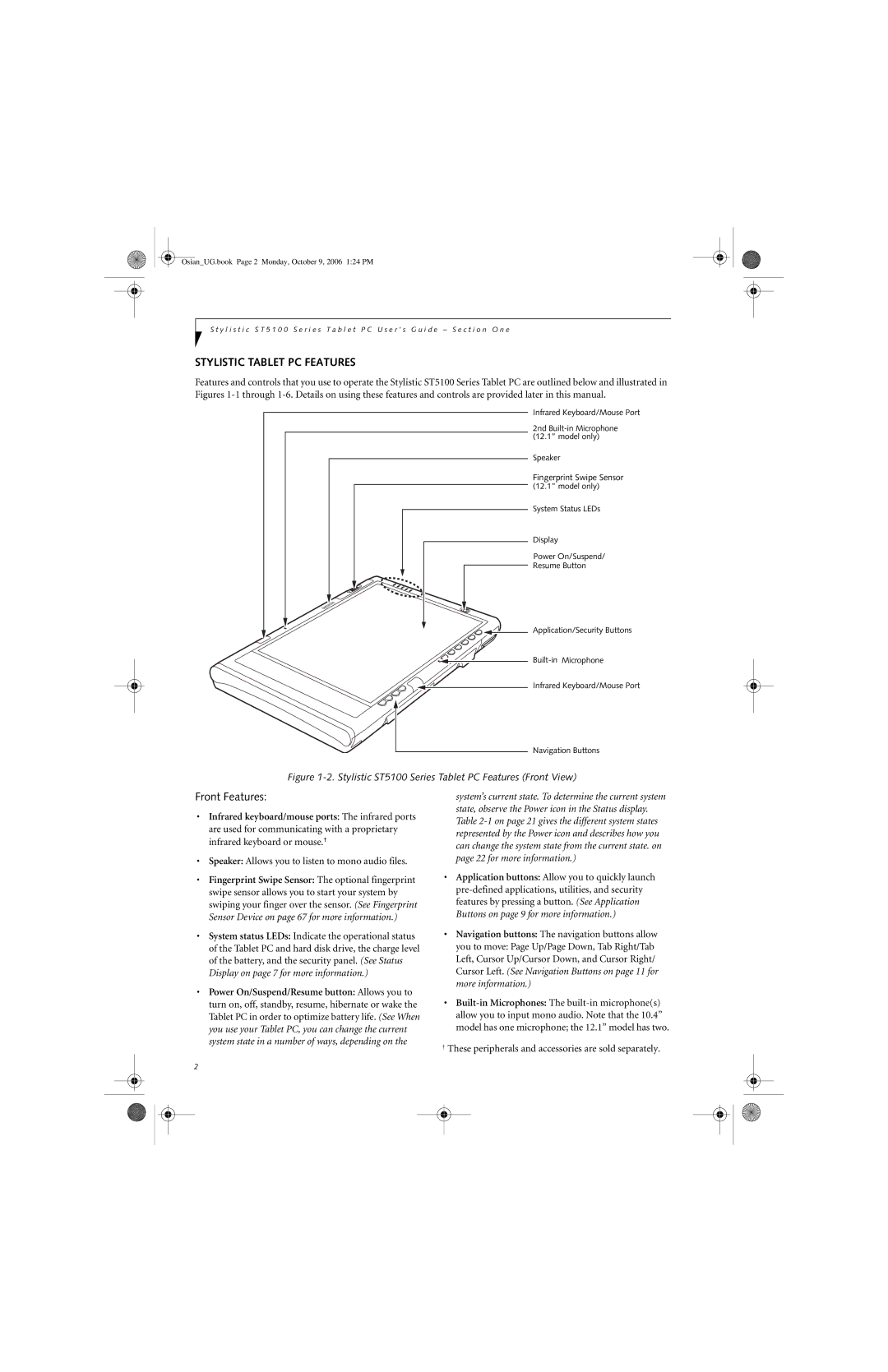 Fujitsu GBR-222200-002 manual Stylistic Tablet PC Features, Speaker Allows you to listen to mono audio files 