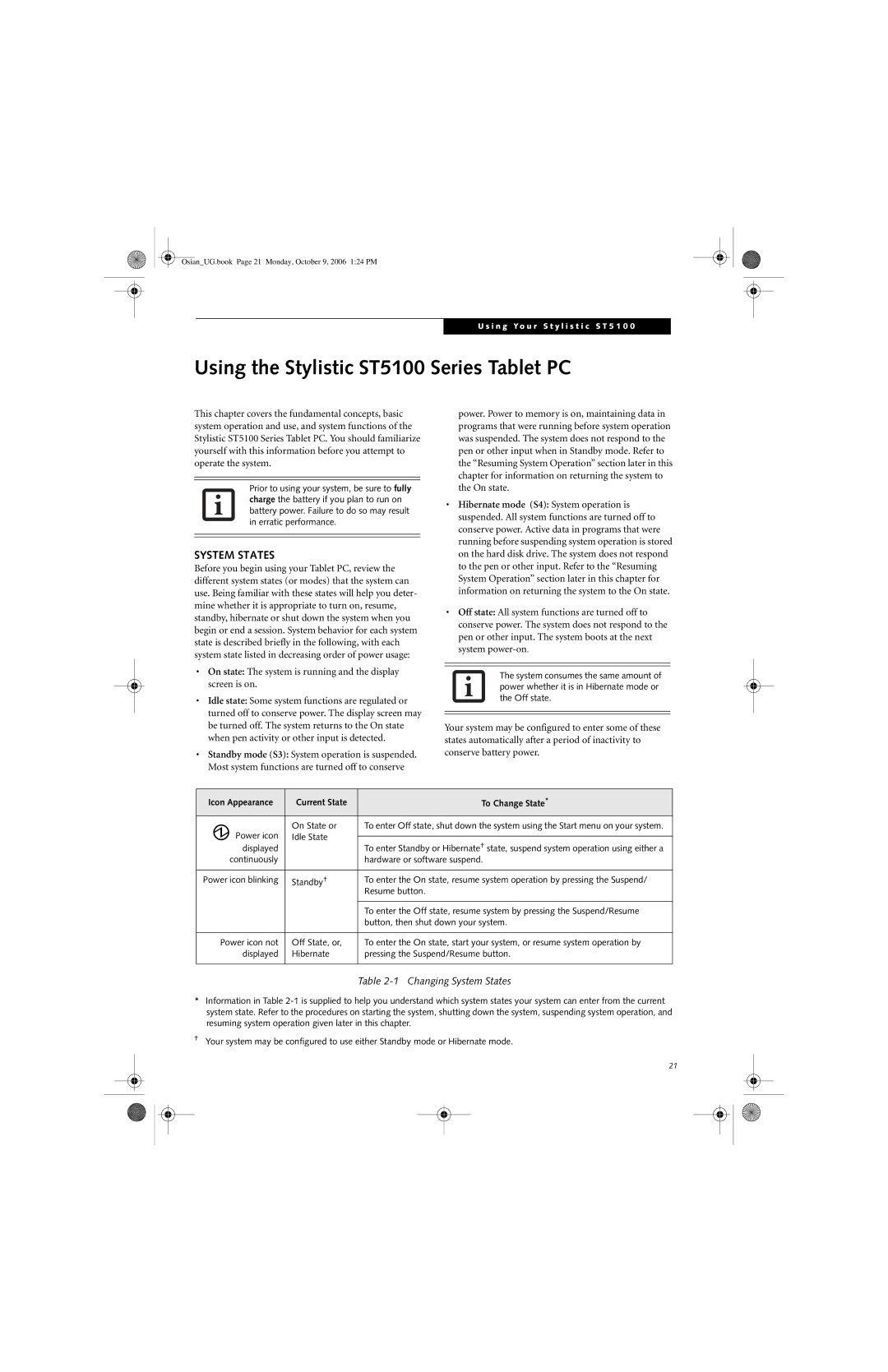 Fujitsu GBR-222200-002 manual Using the Stylistic ST5100 Series Tablet PC, System States 