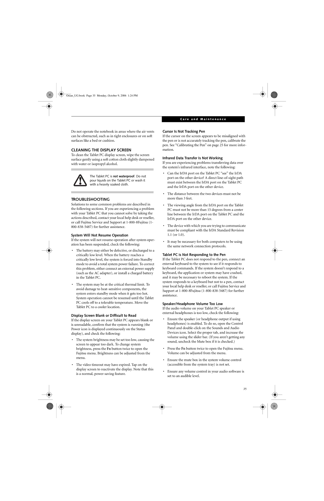 Fujitsu GBR-222200-002 manual Cleaning the Display Screen, Troubleshooting 