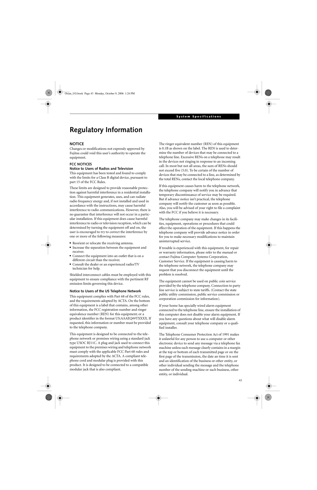 Fujitsu GBR-222200-002 manual Regulatory Information, FCC Notices 