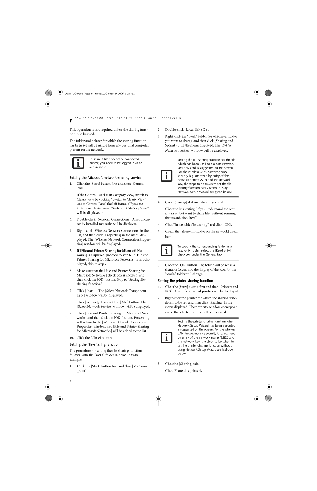 Fujitsu GBR-222200-002 manual Setting the Microsoft network-sharing service, Setting the file-sharing function 