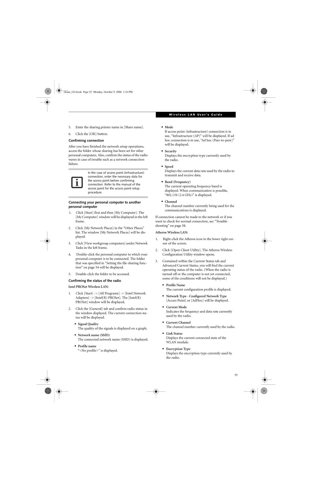 Fujitsu GBR-222200-002 manual Confirming connection, Confirming the status of the radio 