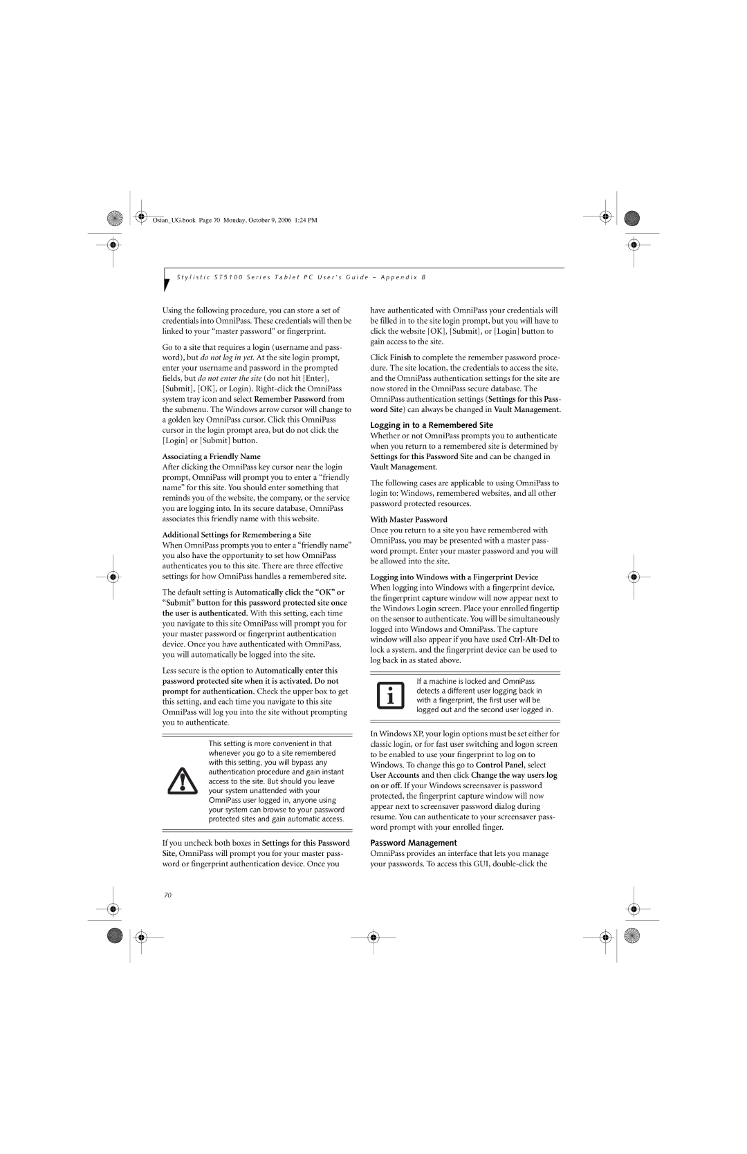 Fujitsu GBR-222200-002 manual Logging in to a Remembered Site, Password Management 