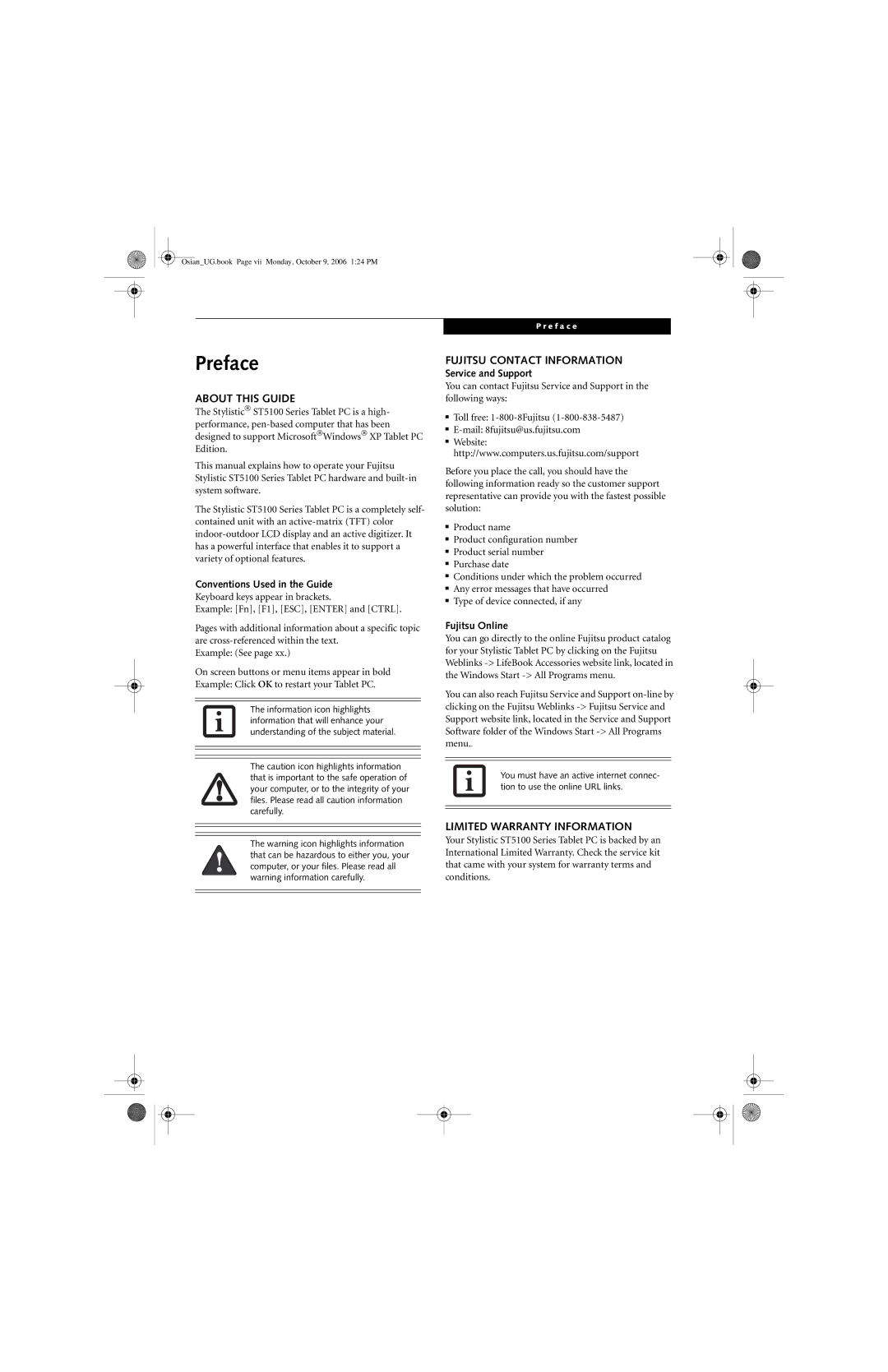 Fujitsu GBR-222200-002 manual Preface, About this Guide, Fujitsu Contact Information, Limited Warranty Information 