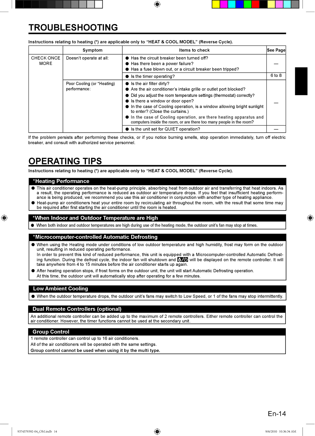 Fujitsu 9374379392-04, Halcyon Air Conditioner manual Operating Tips 