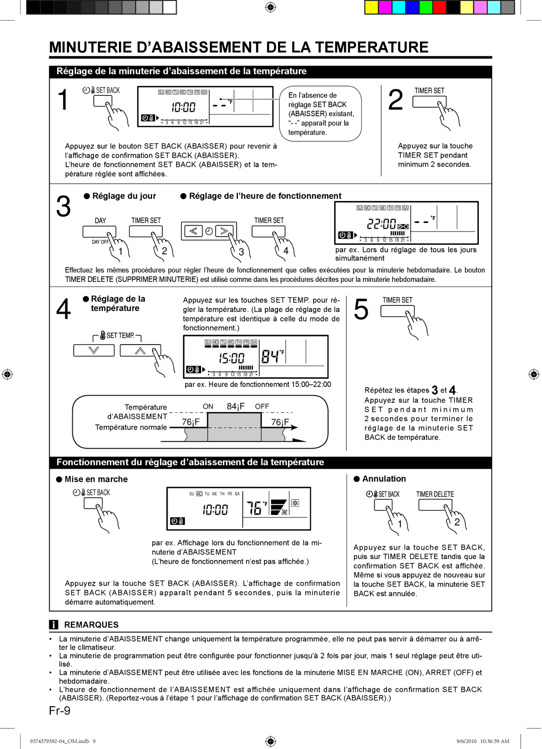 Fujitsu Halcyon Air Conditioner, 9374379392-04 manual Minuterie D’ABAISSEMENT DE LA Temperature 