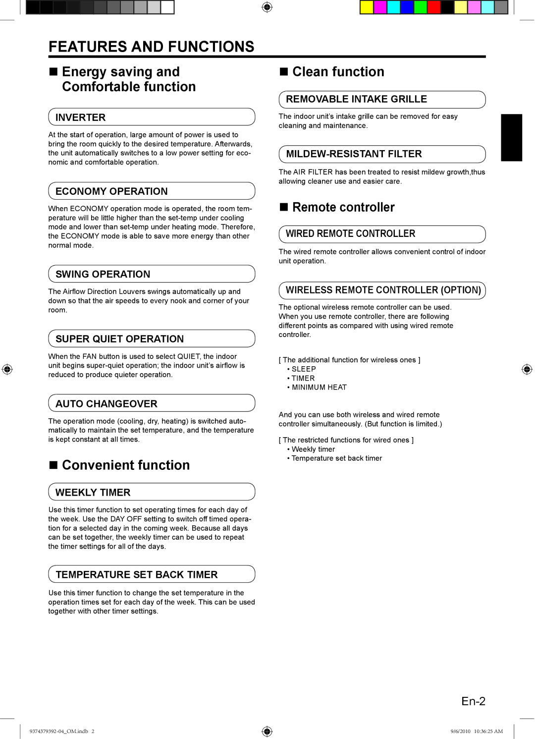 Fujitsu 9374379392-04, Halcyon Air Conditioner manual Features and Functions, Sleep Timer Minimum Heat 