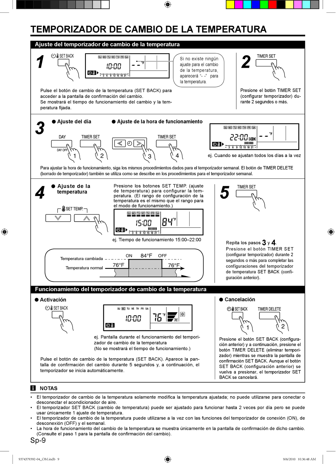 Fujitsu Halcyon Air Conditioner, 9374379392-04 manual Temporizador DE Cambio DE LA Temperatura 