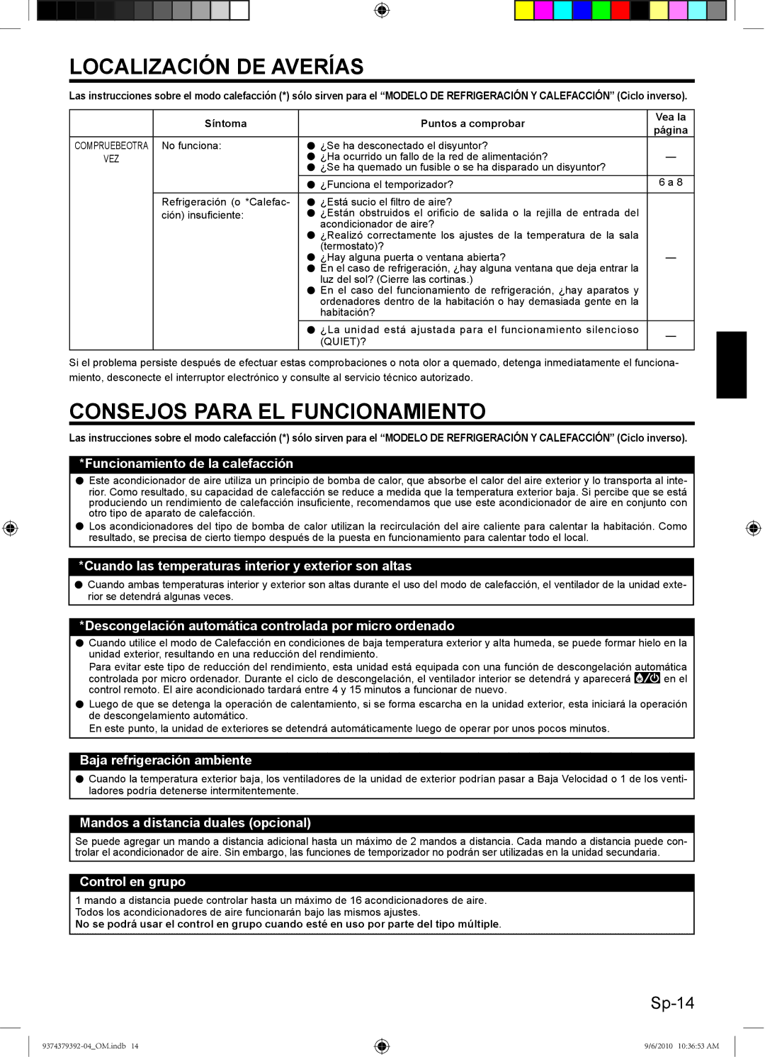 Fujitsu 9374379392-04, Halcyon Air Conditioner manual Consejos Para EL Funcionamiento 