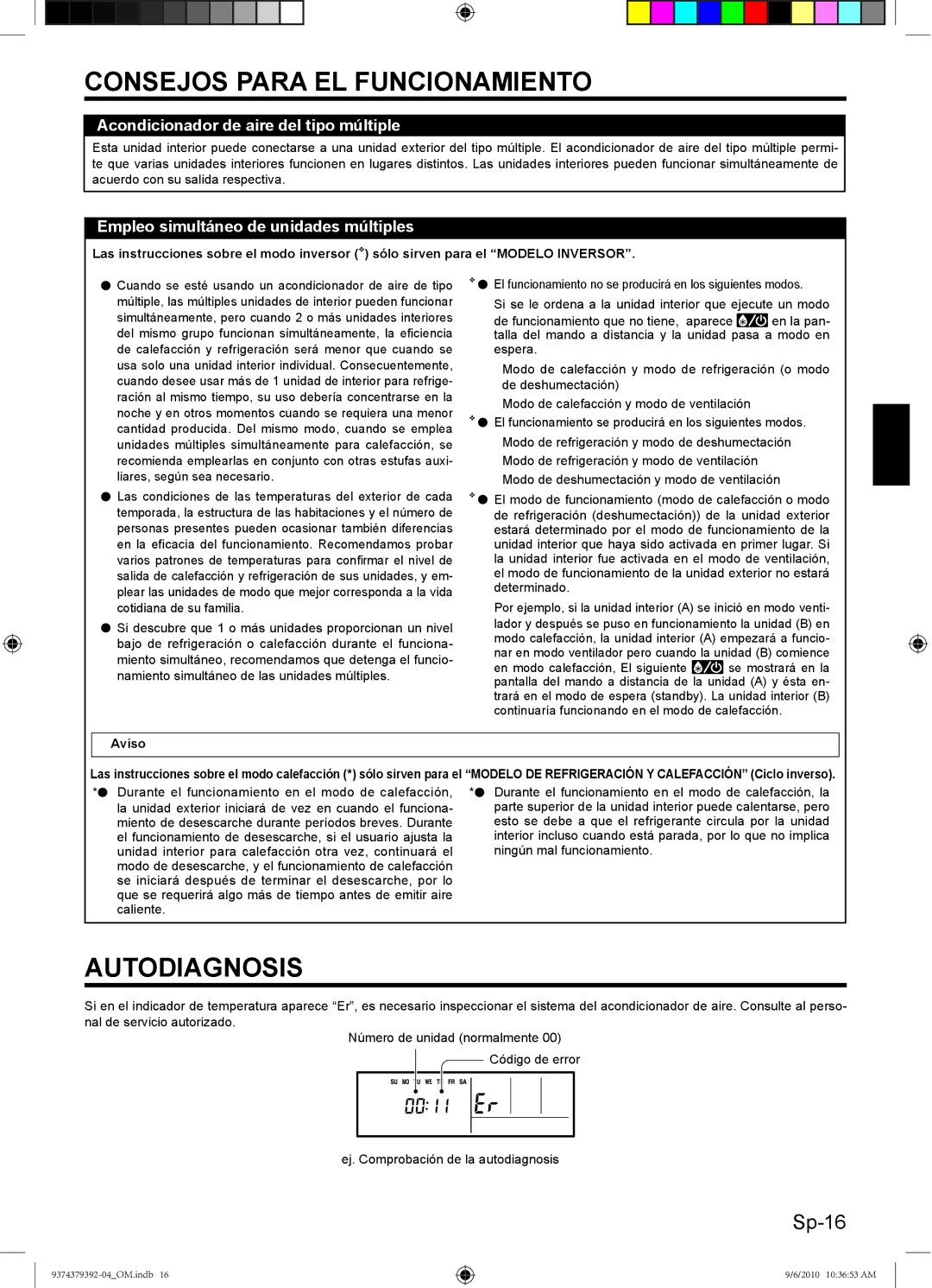 Fujitsu 9374379392-04 Autodiagnosis, Acondicionador de aire del tipo múltiple, Empleo simultáneo de unidades múltiples 