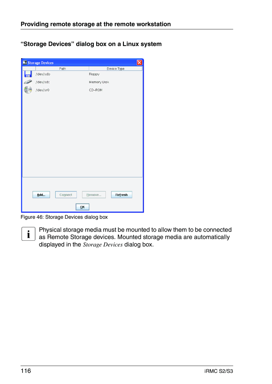 Fujitsu IRMC S2/S3 manual Storage Devices dialog box 