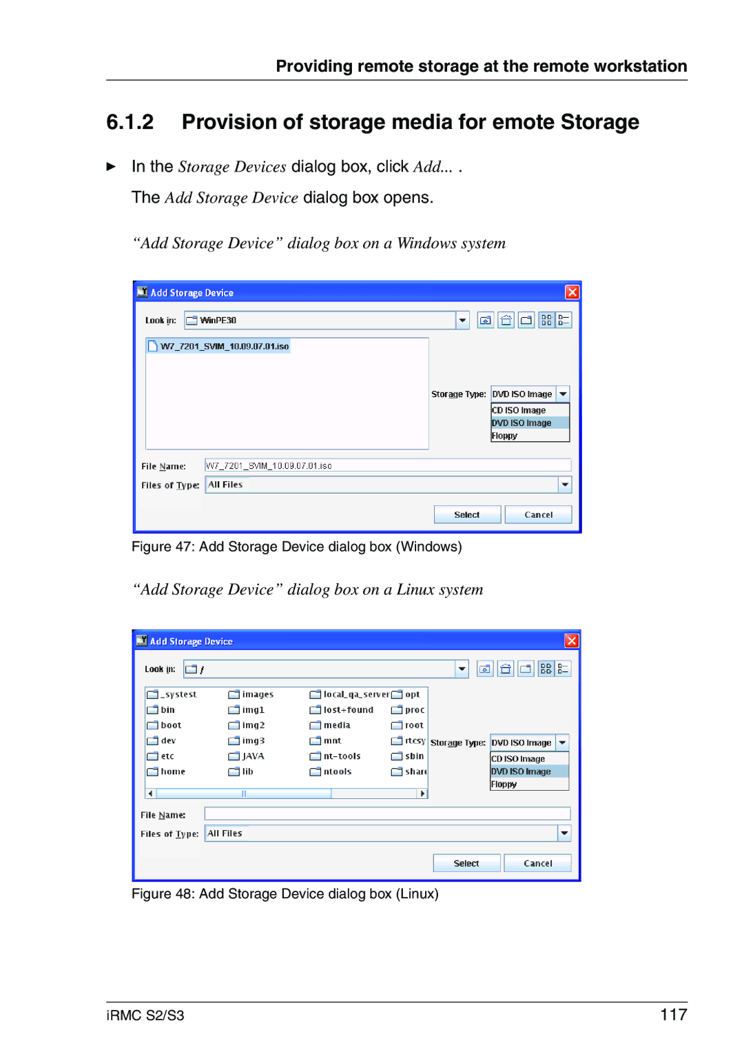 Fujitsu IRMC S2/S3 manual Provision of storage media for emote Storage, 117 