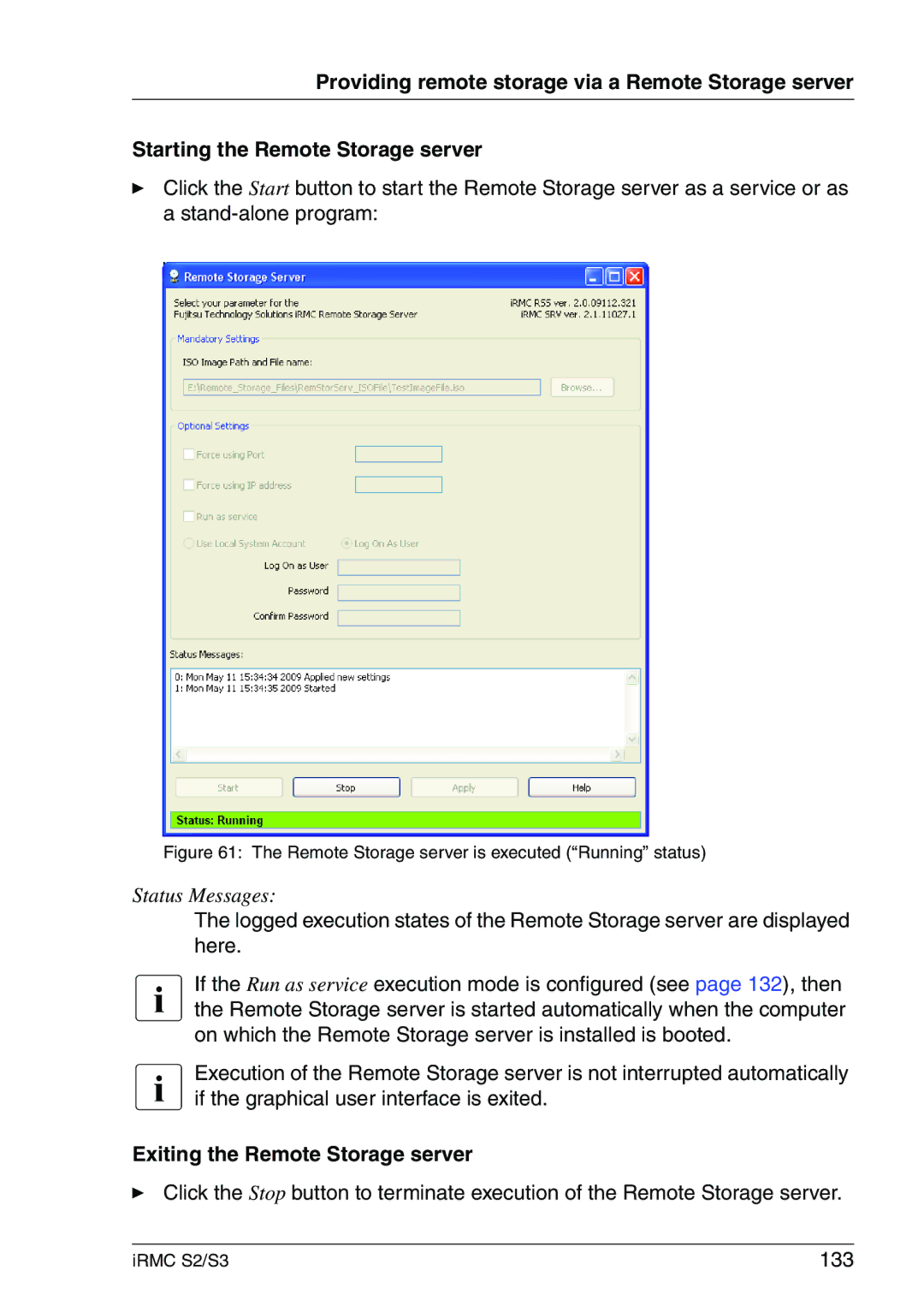 Fujitsu IRMC S2/S3 manual Exiting the Remote Storage server, 133 