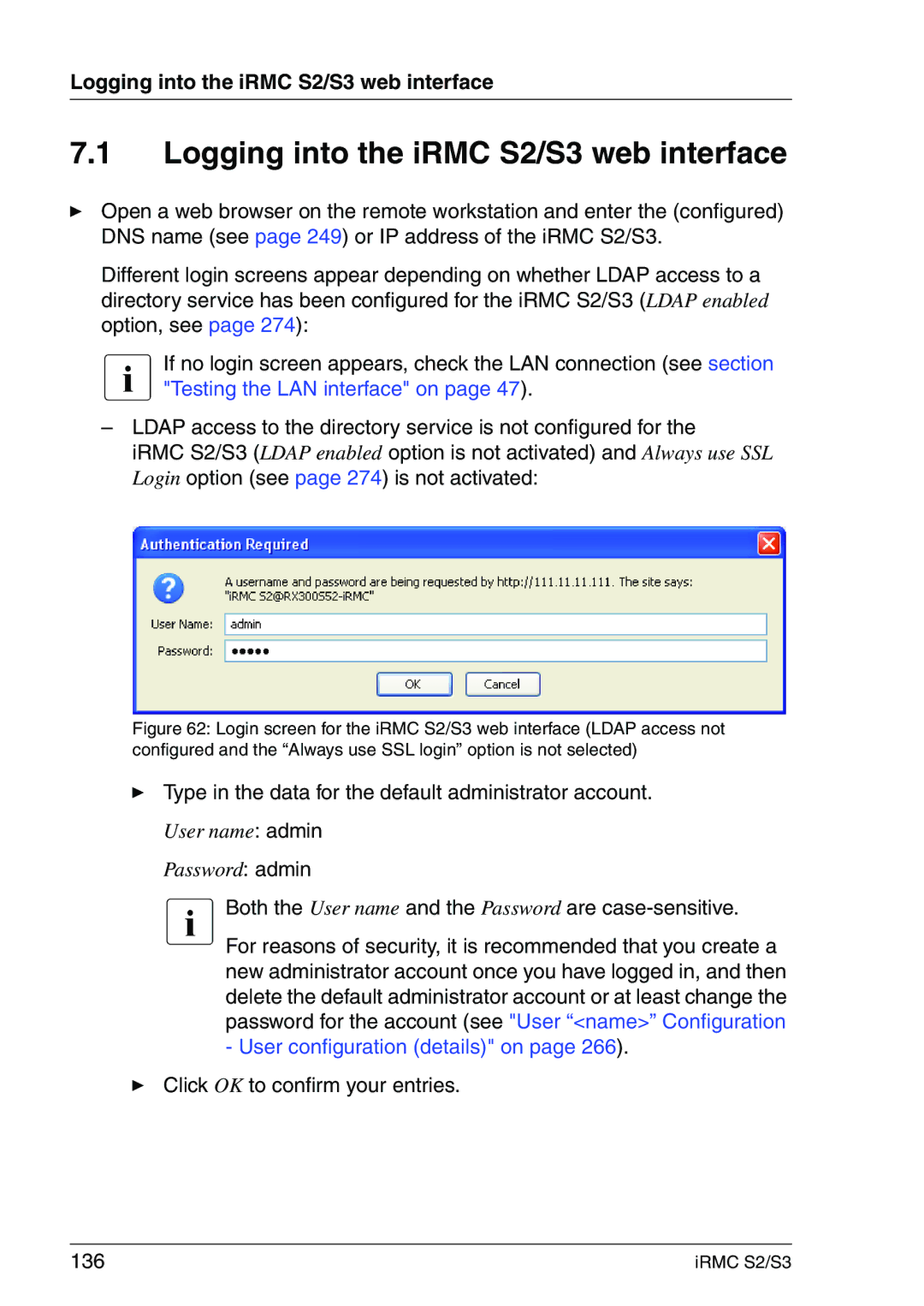 Fujitsu IRMC S2/S3 manual Logging into the iRMC S2/S3 web interface 