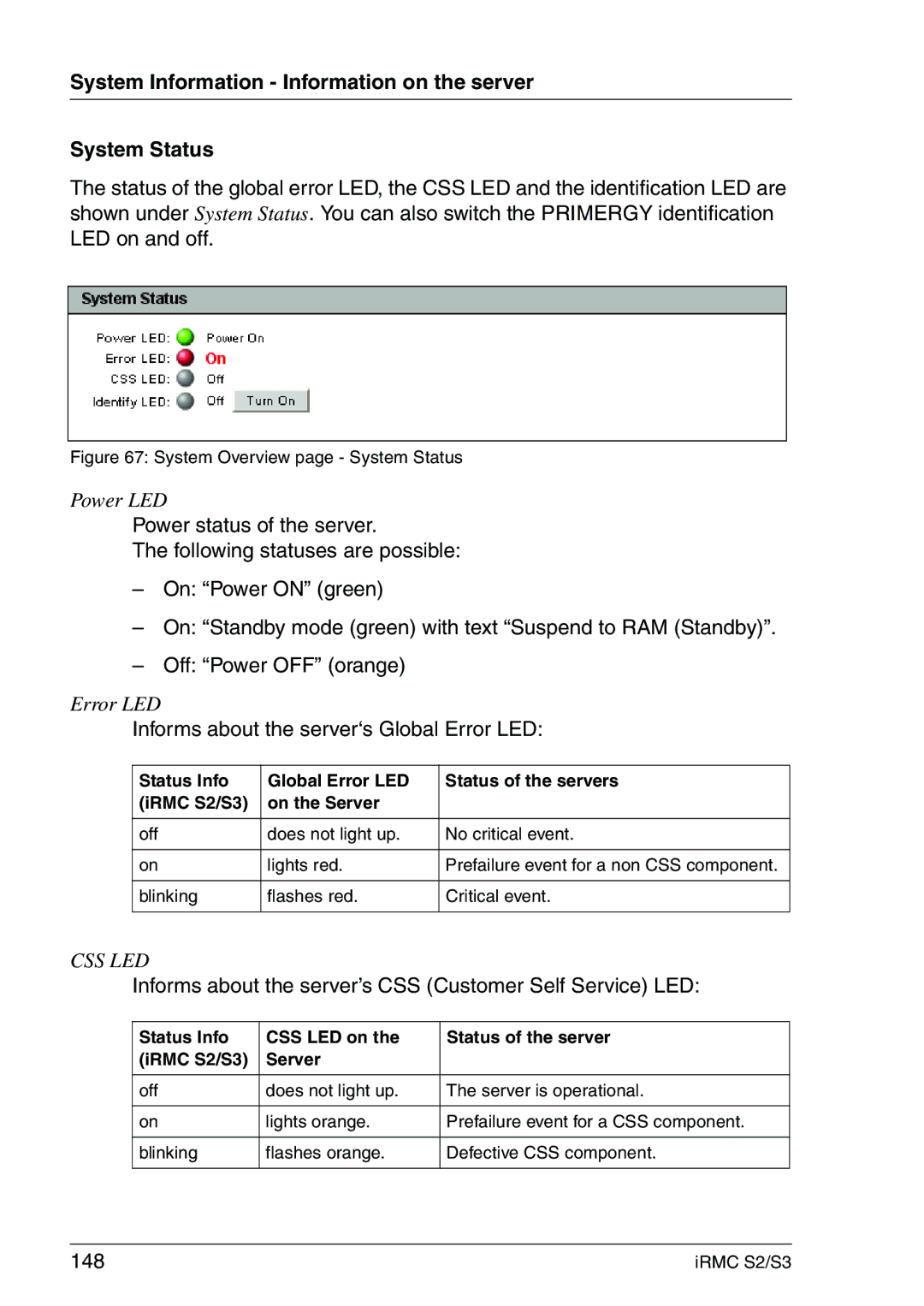 Fujitsu IRMC S2/S3 System Information Information on the server System Status, Informs about the server‘s Global Error LED 