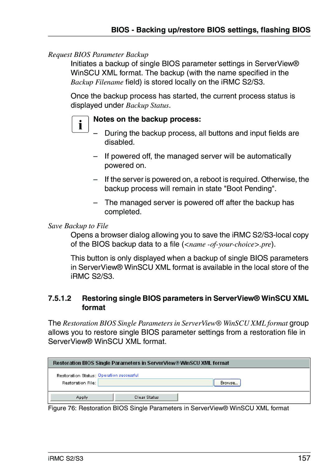 Fujitsu IRMC S2/S3 manual Request Bios Parameter Backup, 157 