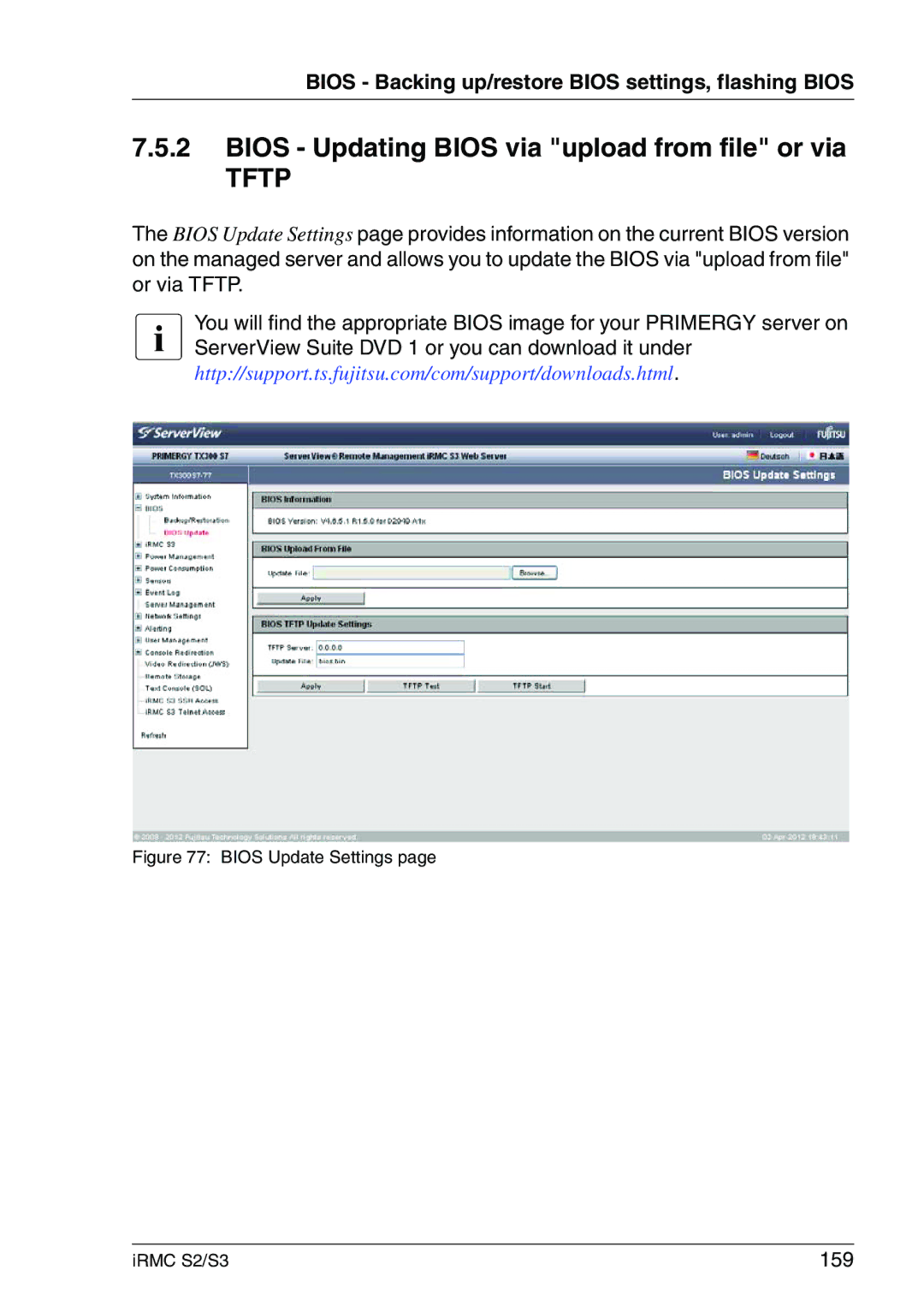 Fujitsu IRMC S2/S3 manual Bios Updating Bios via upload from file or via, 159 