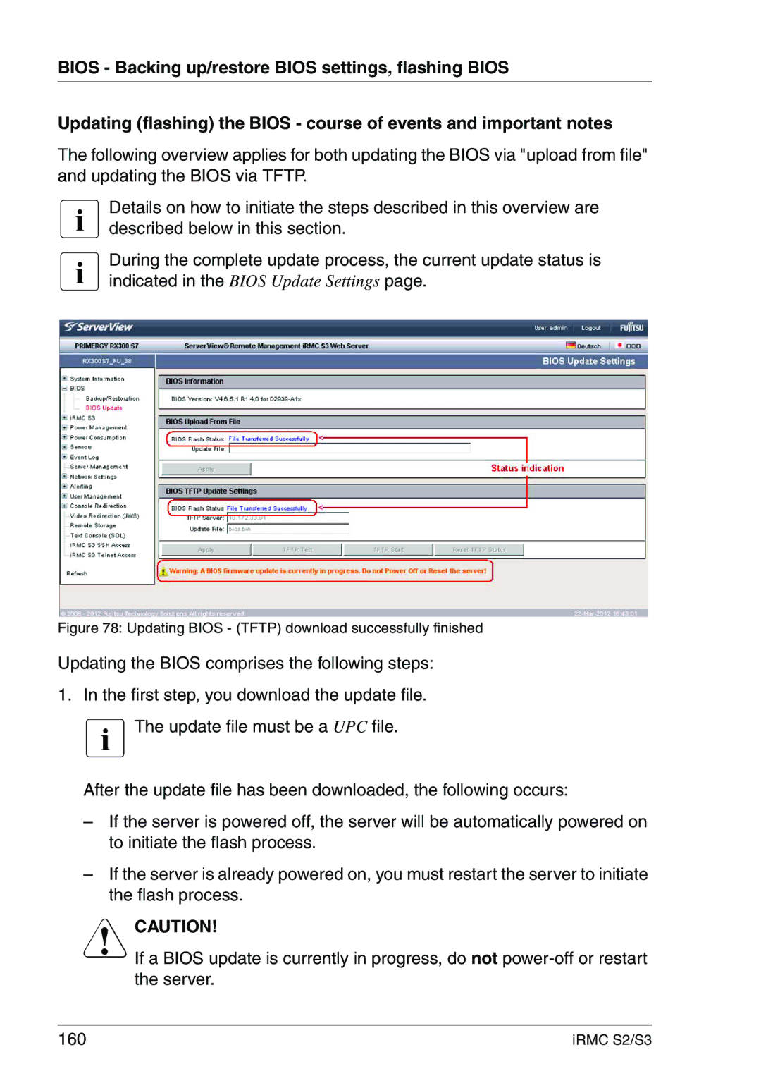 Fujitsu IRMC S2/S3 manual Updating Bios Tftp download successfully finished 