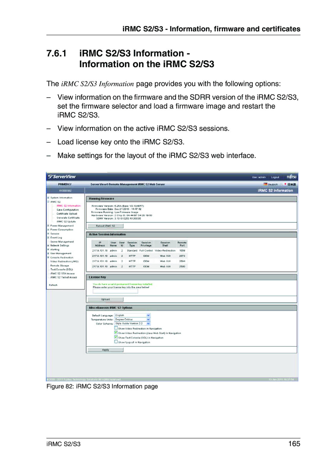 Fujitsu manual IRMC S2/S3 Information Information on the iRMC S2/S3, 165 