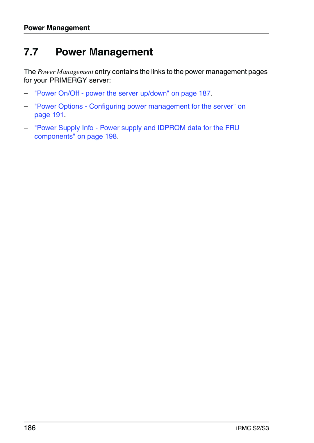 Fujitsu IRMC S2/S3 manual Power Management, 186 