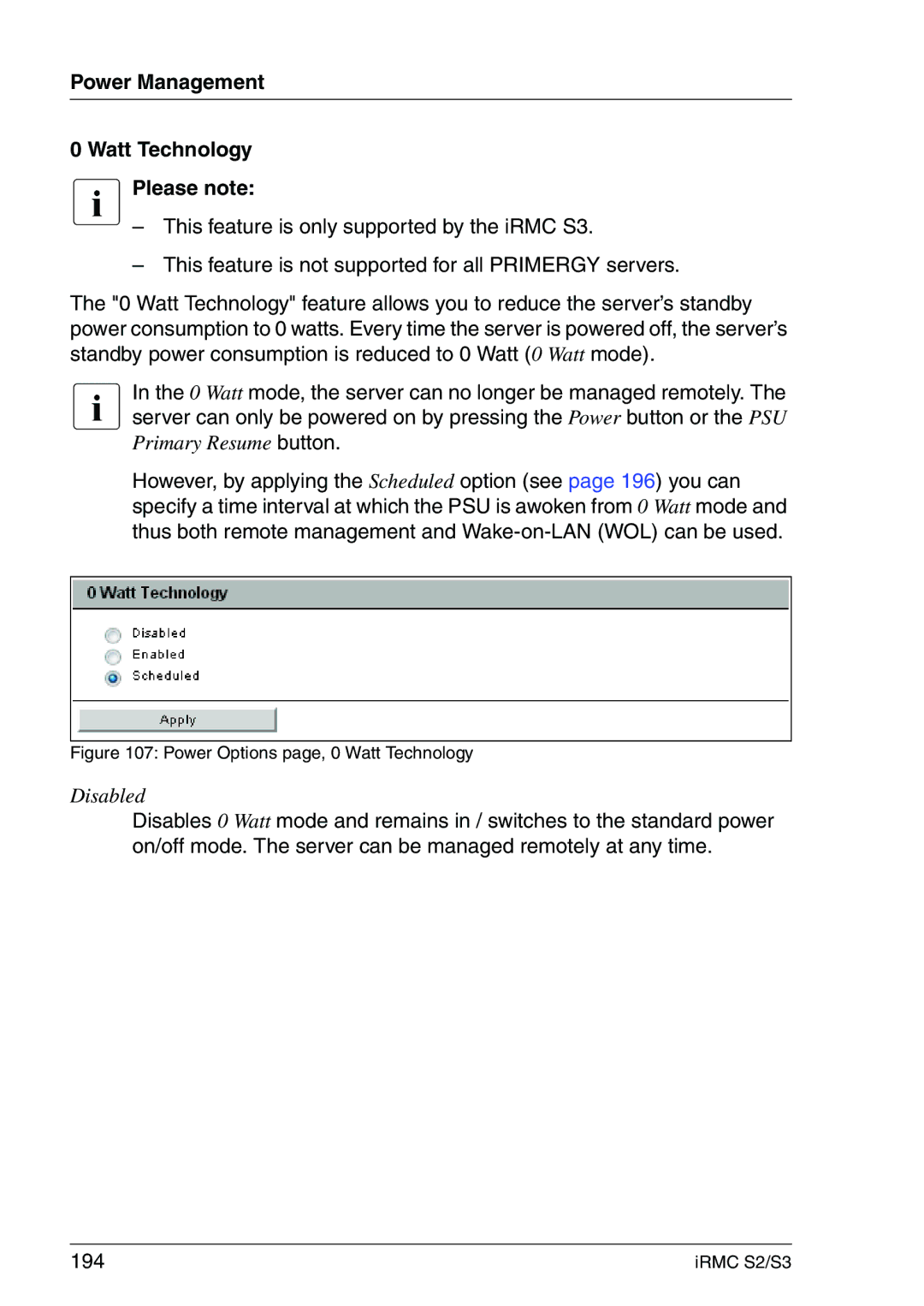 Fujitsu IRMC S2/S3 manual Power Management Watt Technology Please note, 194 