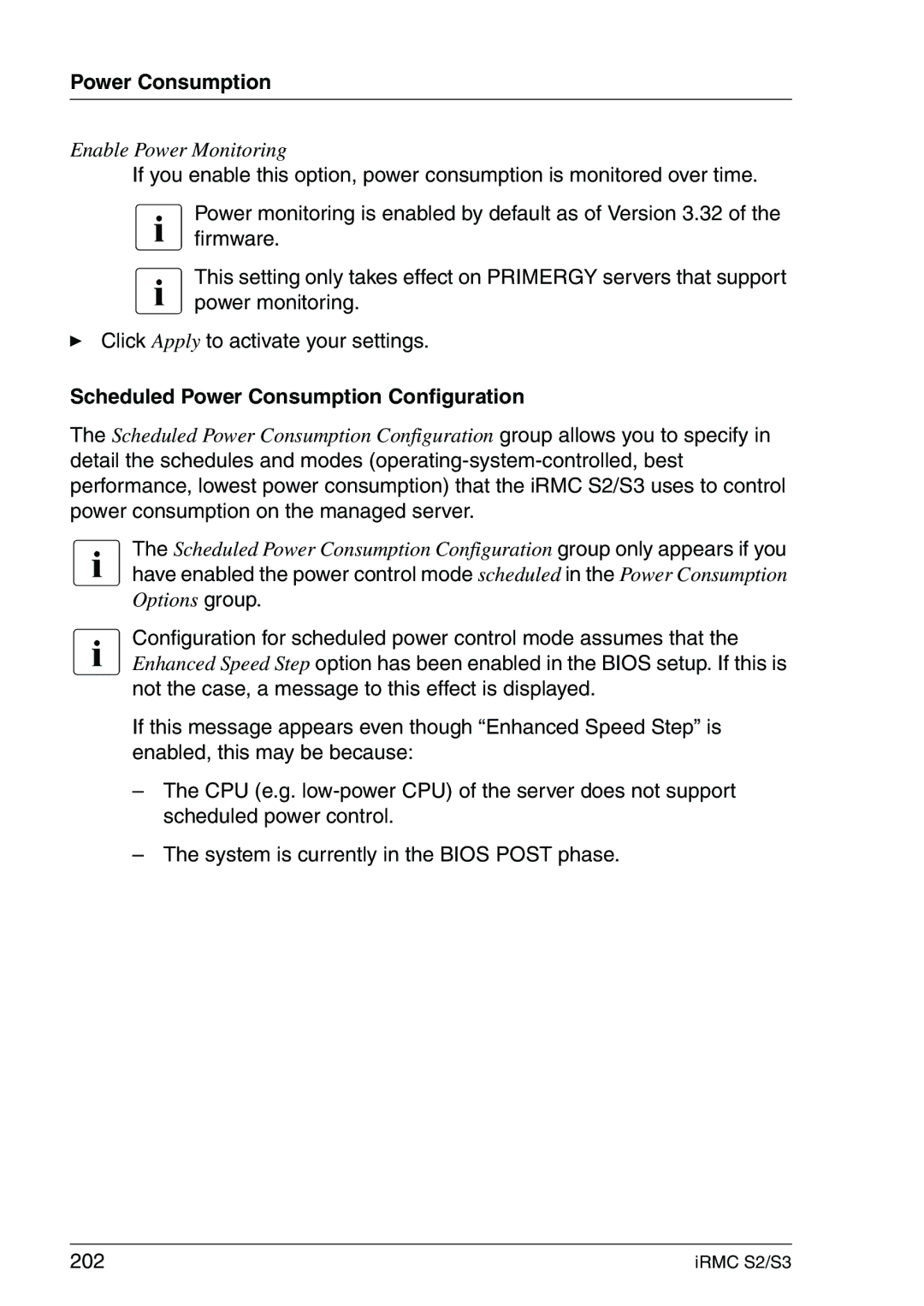 Fujitsu IRMC S2/S3 manual Scheduled Power Consumption Configuration 