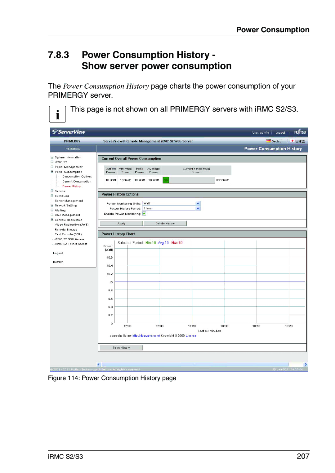 Fujitsu IRMC S2/S3 manual Power Consumption History Show server power consumption, 207 