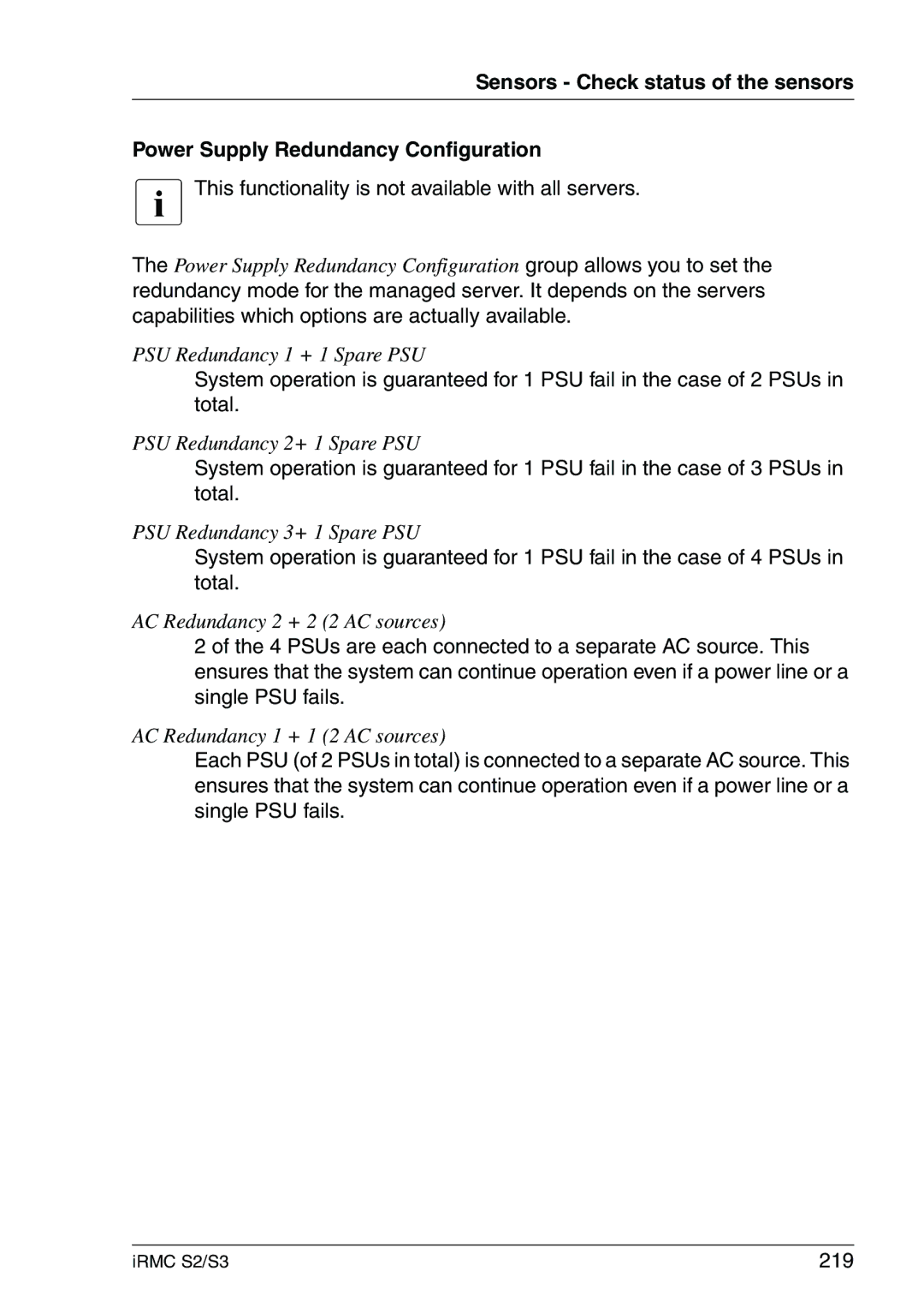 Fujitsu IRMC S2/S3 manual This functionality is not available with all servers, 219 