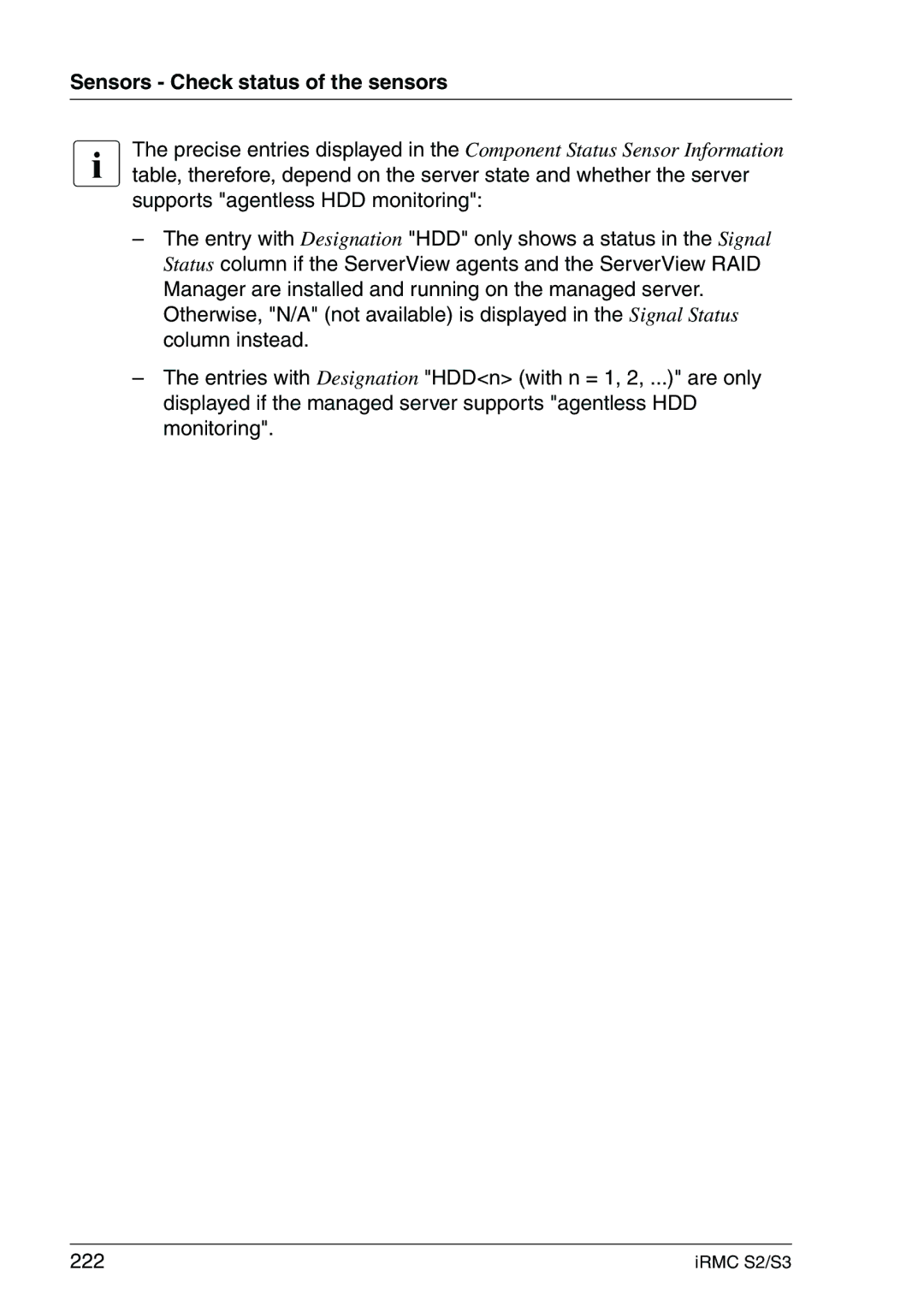 Fujitsu IRMC S2/S3 manual Sensors Check status of the sensors 