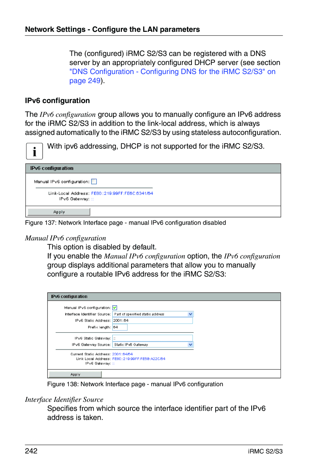 Fujitsu IRMC S2/S3 manual IPv6 configuration, This option is disabled by default 