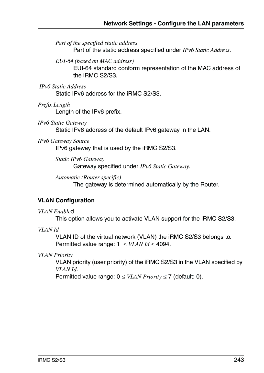 Fujitsu IRMC S2/S3 manual Vlan Configuration 