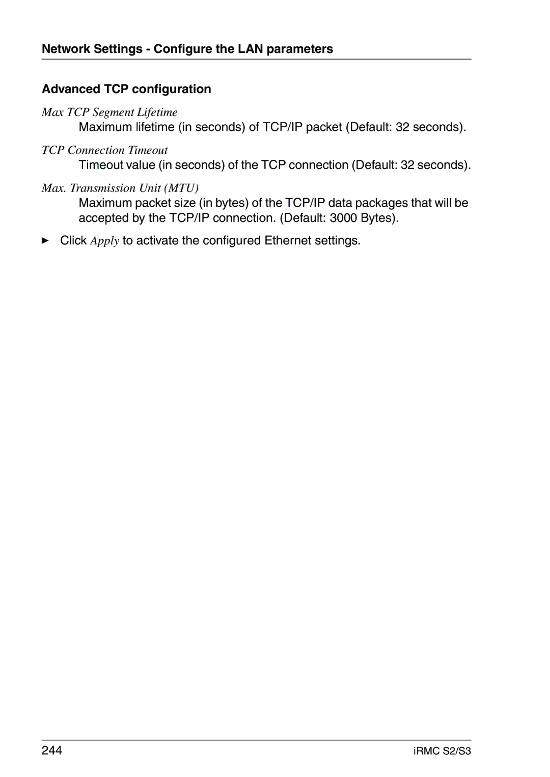 Fujitsu IRMC S2/S3 manual Max TCP Segment Lifetime 