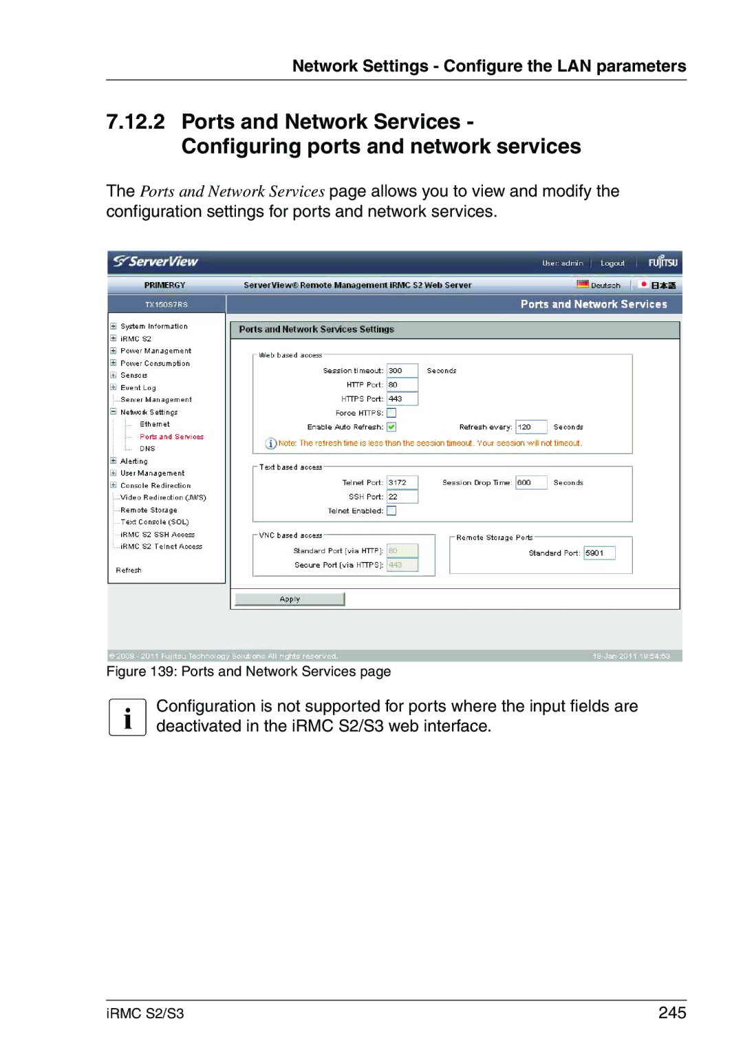 Fujitsu IRMC S2/S3 manual 245, Ports and Network Services 