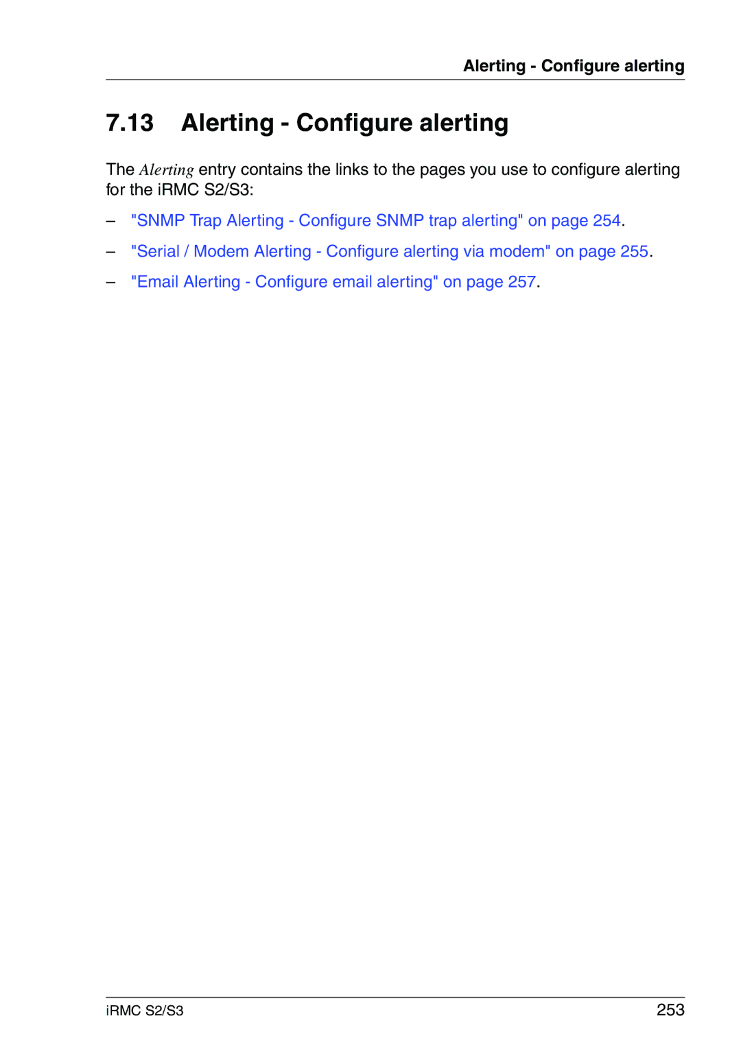Fujitsu IRMC S2/S3 manual Alerting Configure alerting, 253 