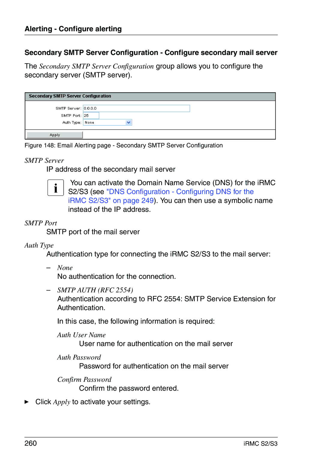 Fujitsu IRMC S2/S3 manual Email Alerting page Secondary Smtp Server Configuration 