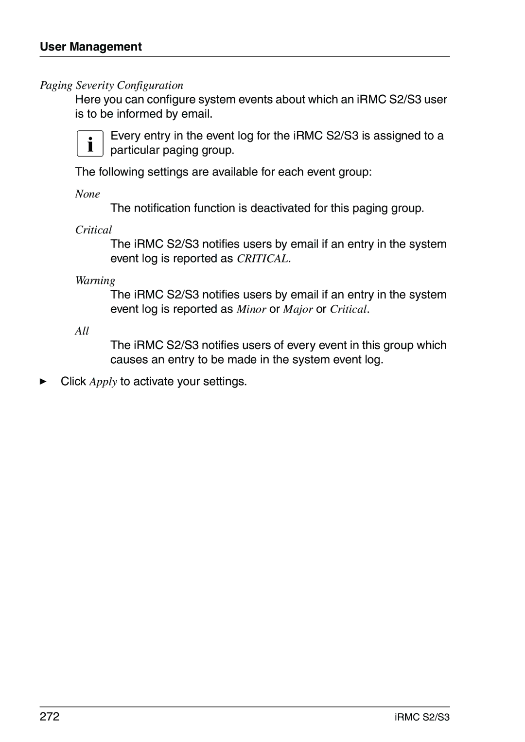 Fujitsu IRMC S2/S3 manual Notification function is deactivated for this paging group 