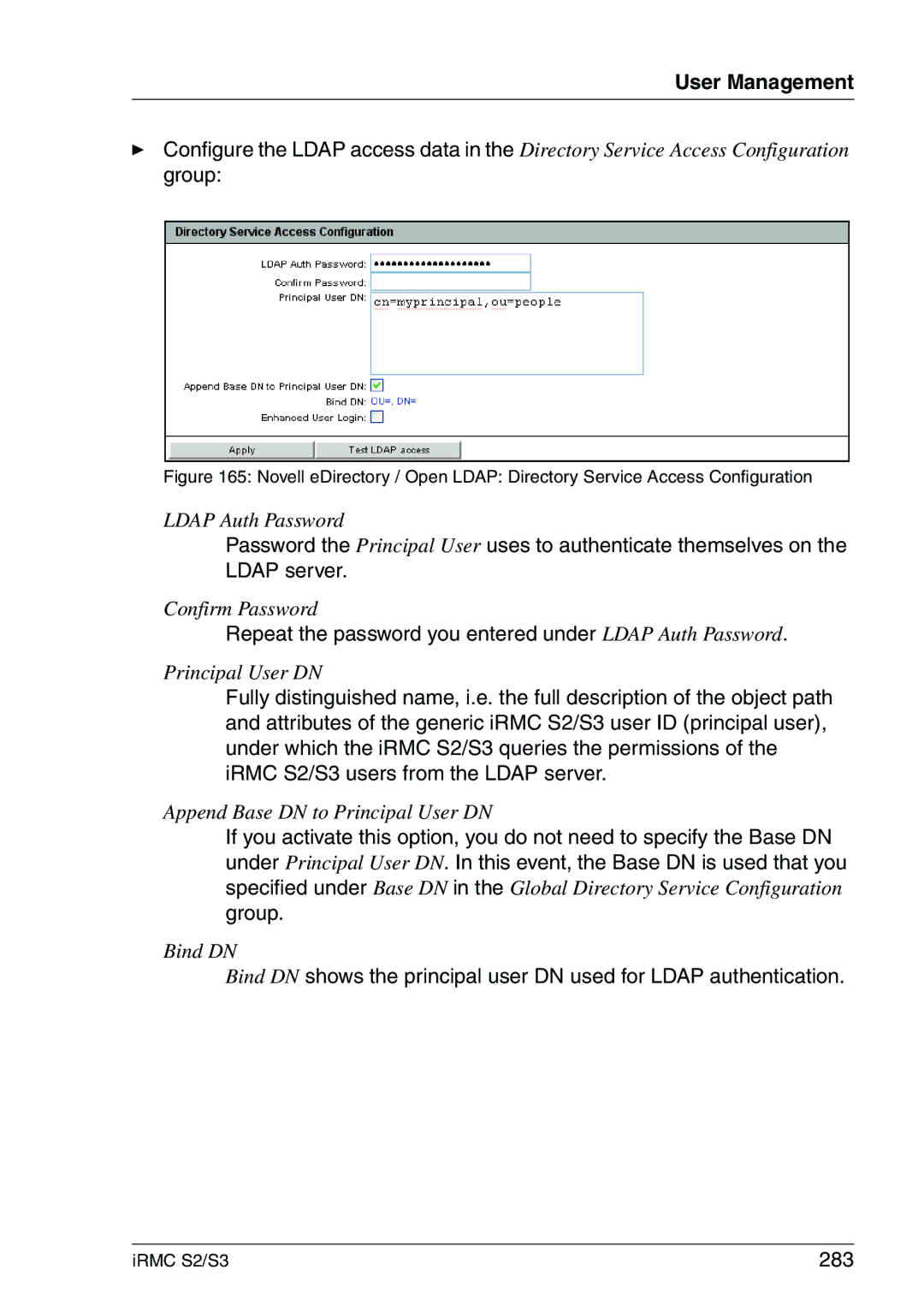 Fujitsu IRMC S2/S3 manual Repeat the password you entered under Ldap Auth Password, 283 