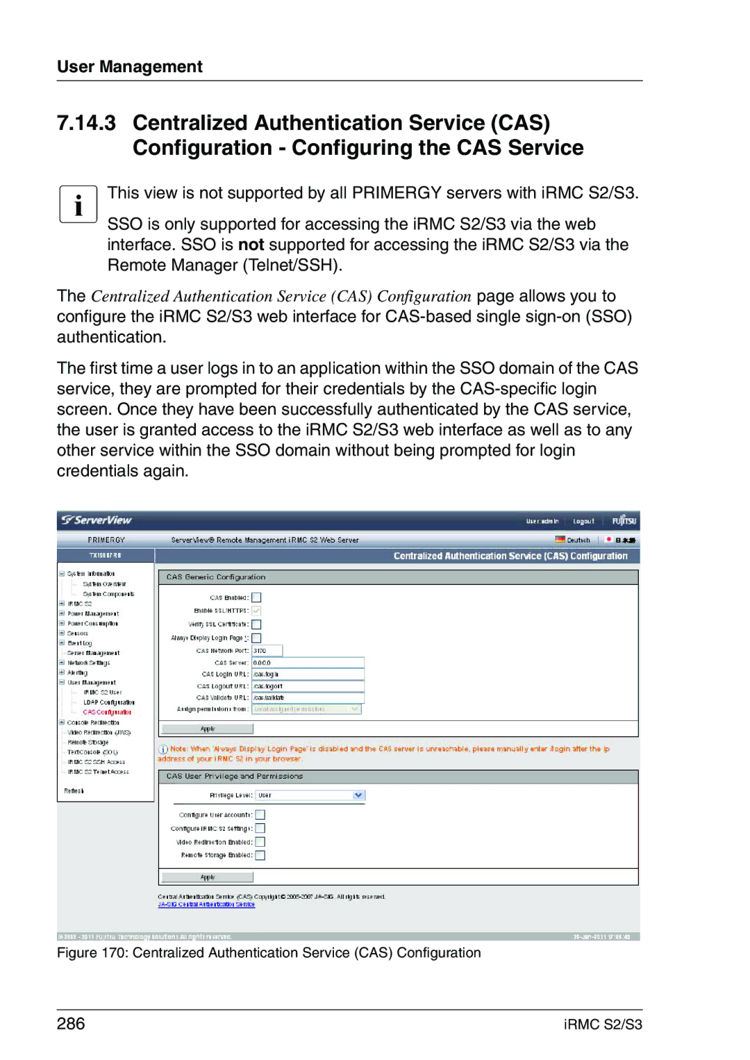 Fujitsu IRMC S2/S3 manual 286, Centralized Authentication Service CAS Configuration 