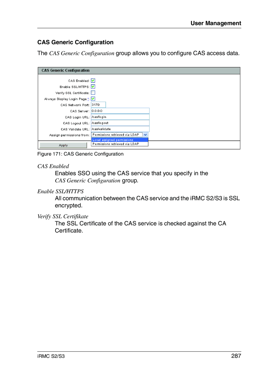 Fujitsu IRMC S2/S3 manual User Management CAS Generic Configuration, 287 