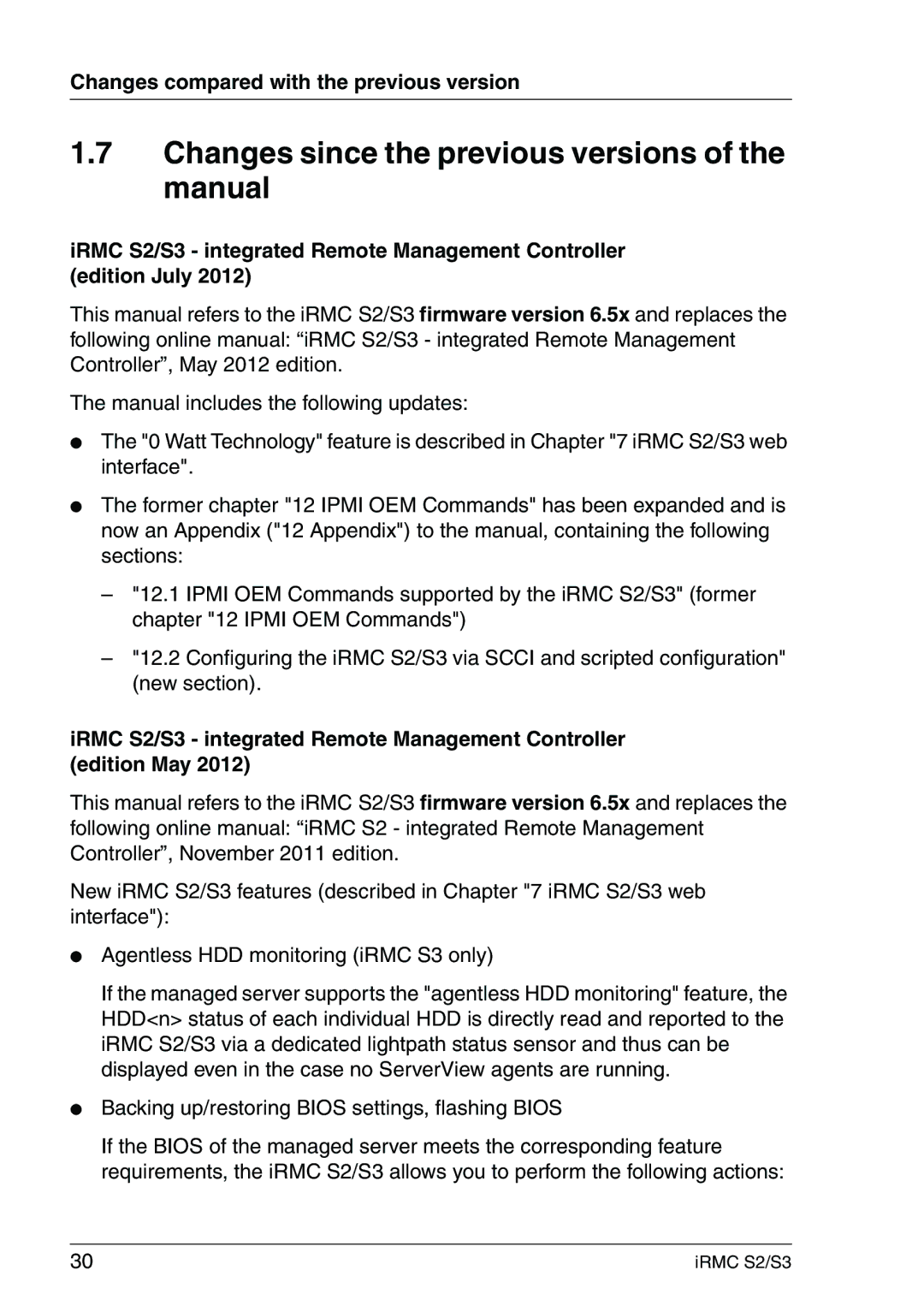 Fujitsu IRMC S2/S3 Changes since the previous versions of the manual, Changes compared with the previous version 