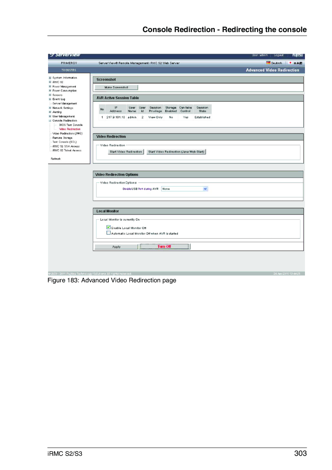 Fujitsu manual 303, Advanced Video Redirection IRMC S2/S3 