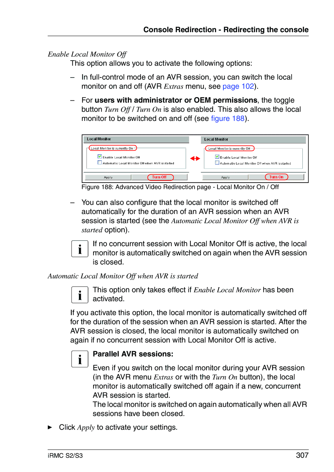 Fujitsu IRMC S2/S3 manual Parallel AVR sessions, 307 