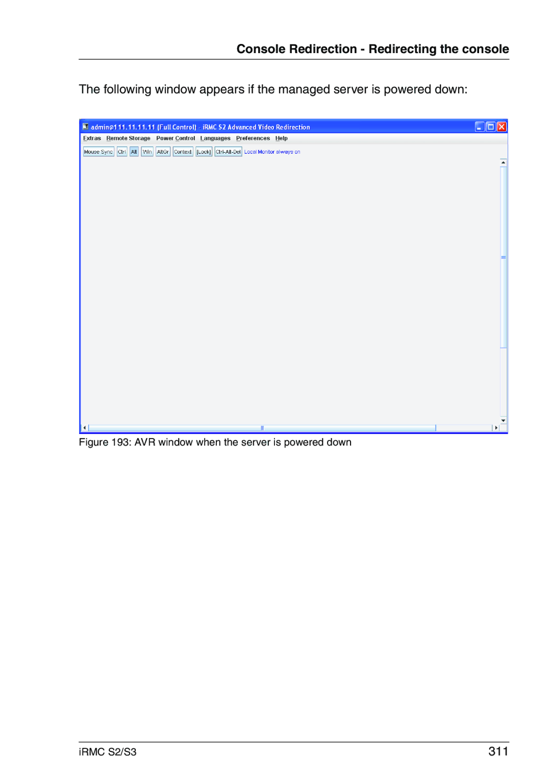 Fujitsu manual 311, AVR window when the server is powered down IRMC S2/S3 