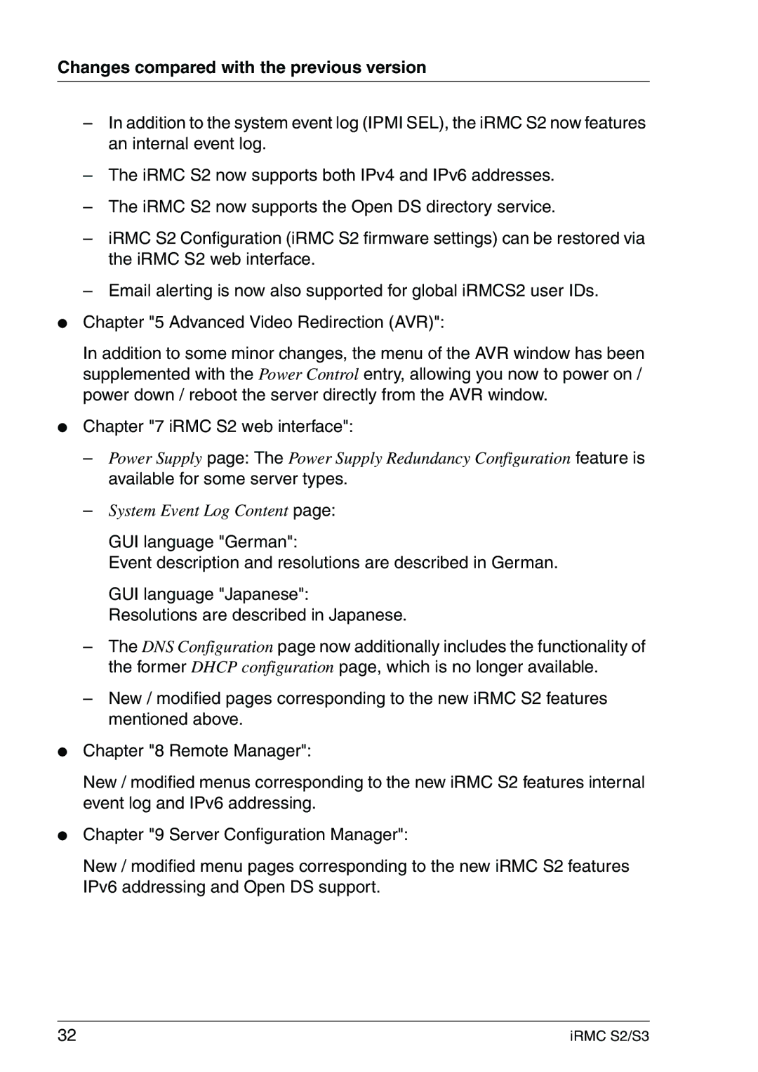 Fujitsu IRMC S2/S3 manual Changes compared with the previous version 