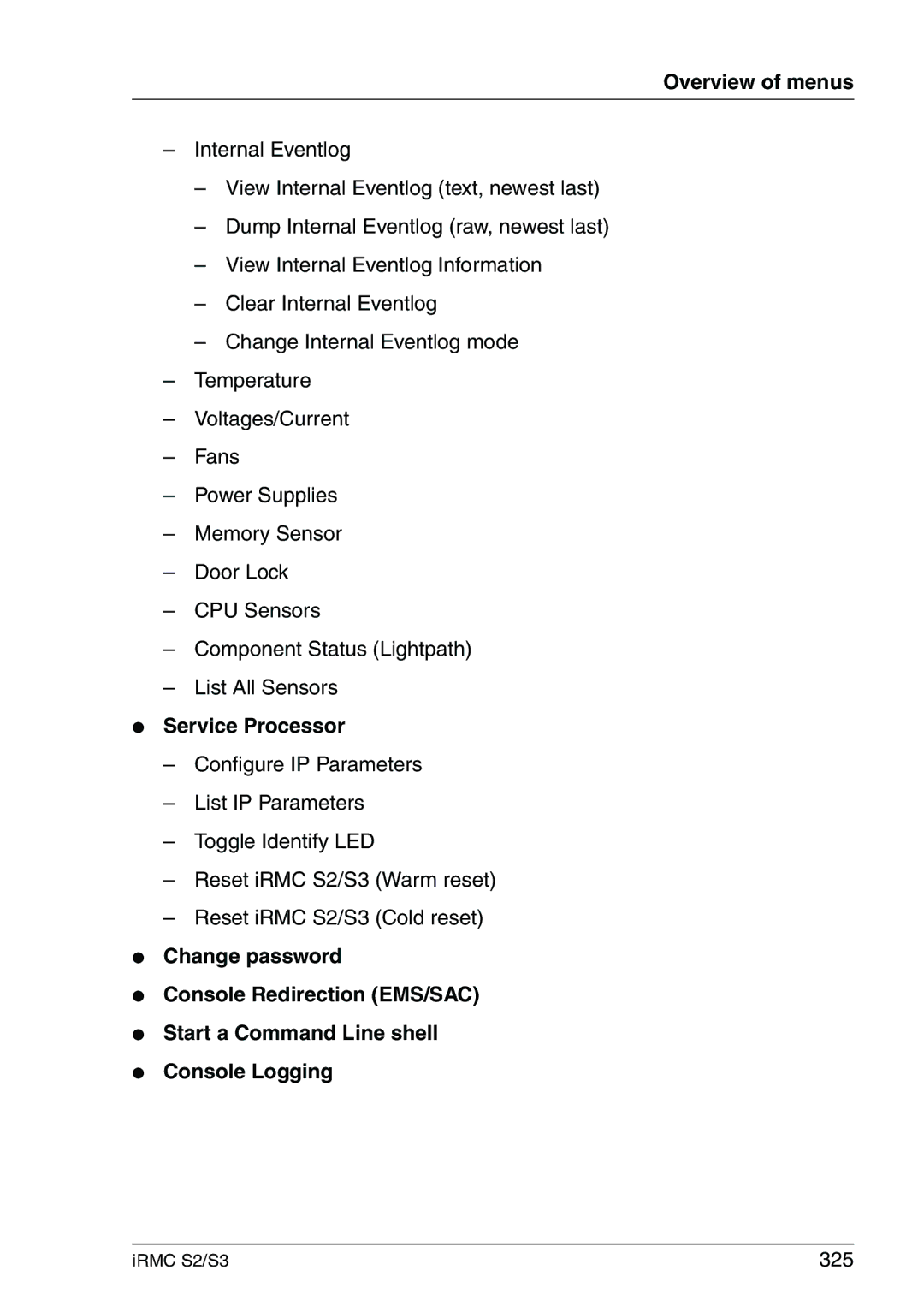 Fujitsu IRMC S2/S3 manual Service Processor, 325 